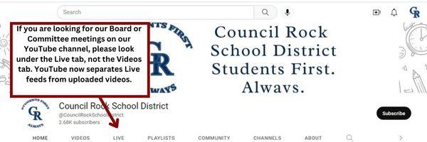Change on CRSD Youtube Channel If you are looking for our Board or Committee meetings in our YouTube channel, please look und